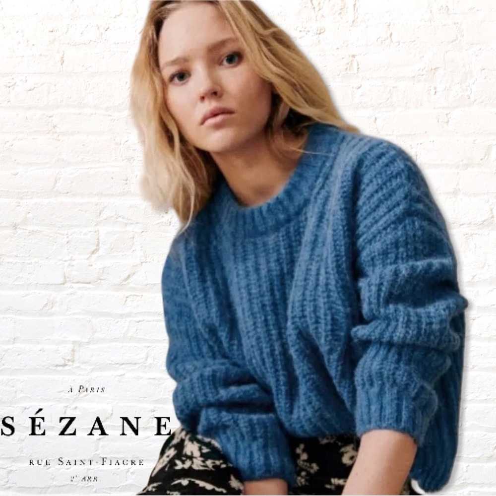 Sézane Blue Crew Neck Sweater Size M